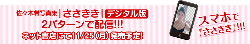 佐々木希写真集『ささきき』デジタル版を2パターンで配信!!!　ネット書店にて11/25（月）発売予定！